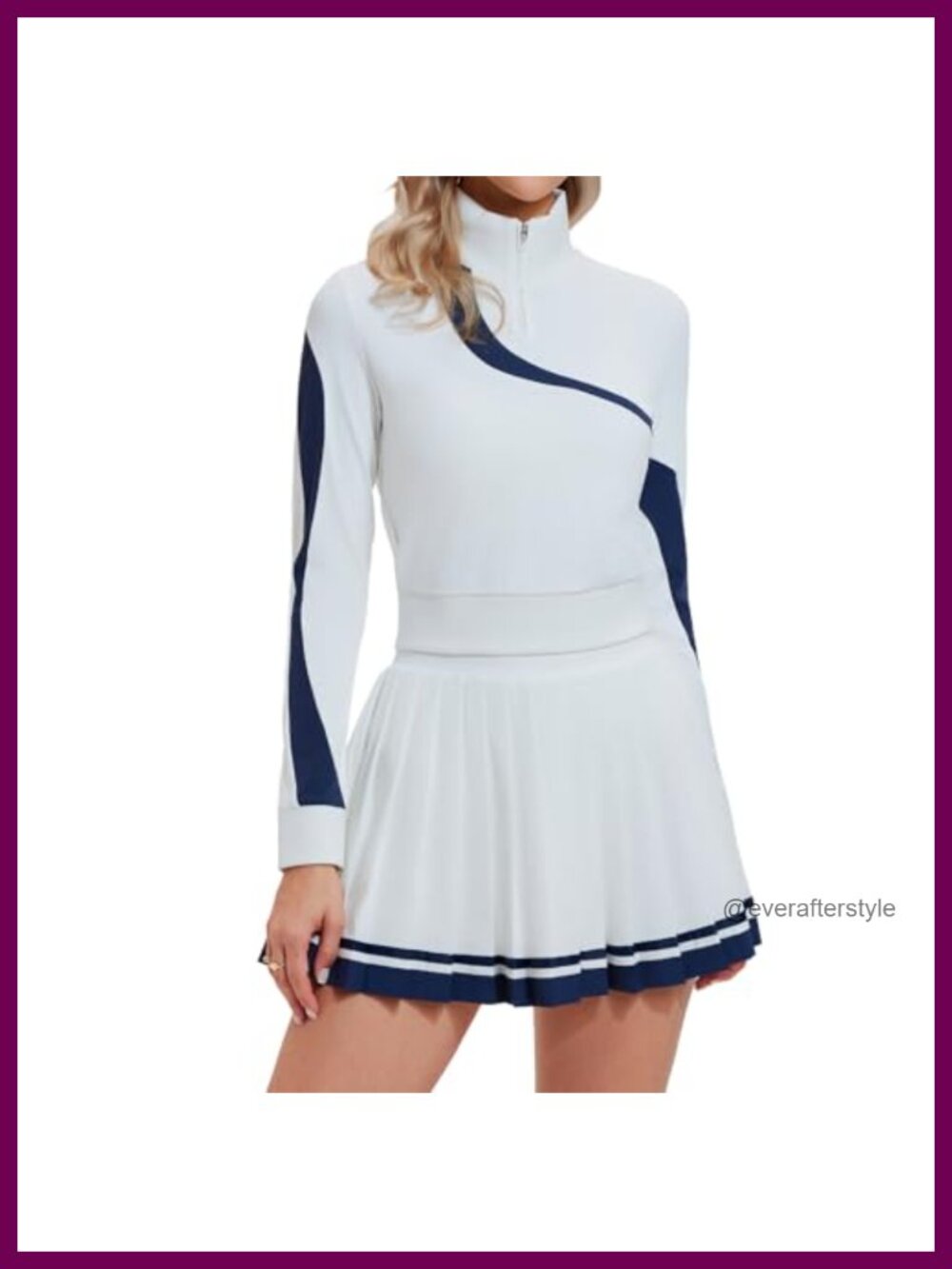 Women 2 Piece Skirt Set Half Zip Pullover & Pleated Tennis Skirt